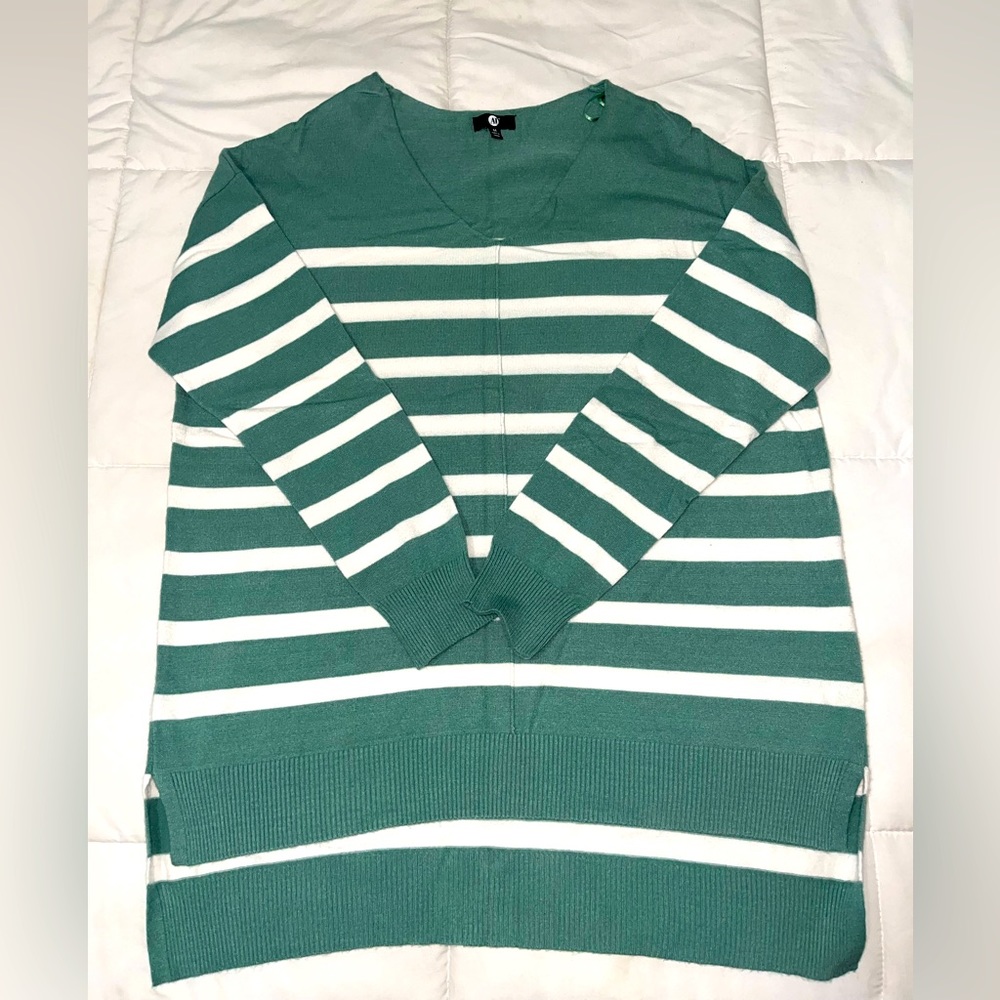 Green & white striped sweater, size Medium